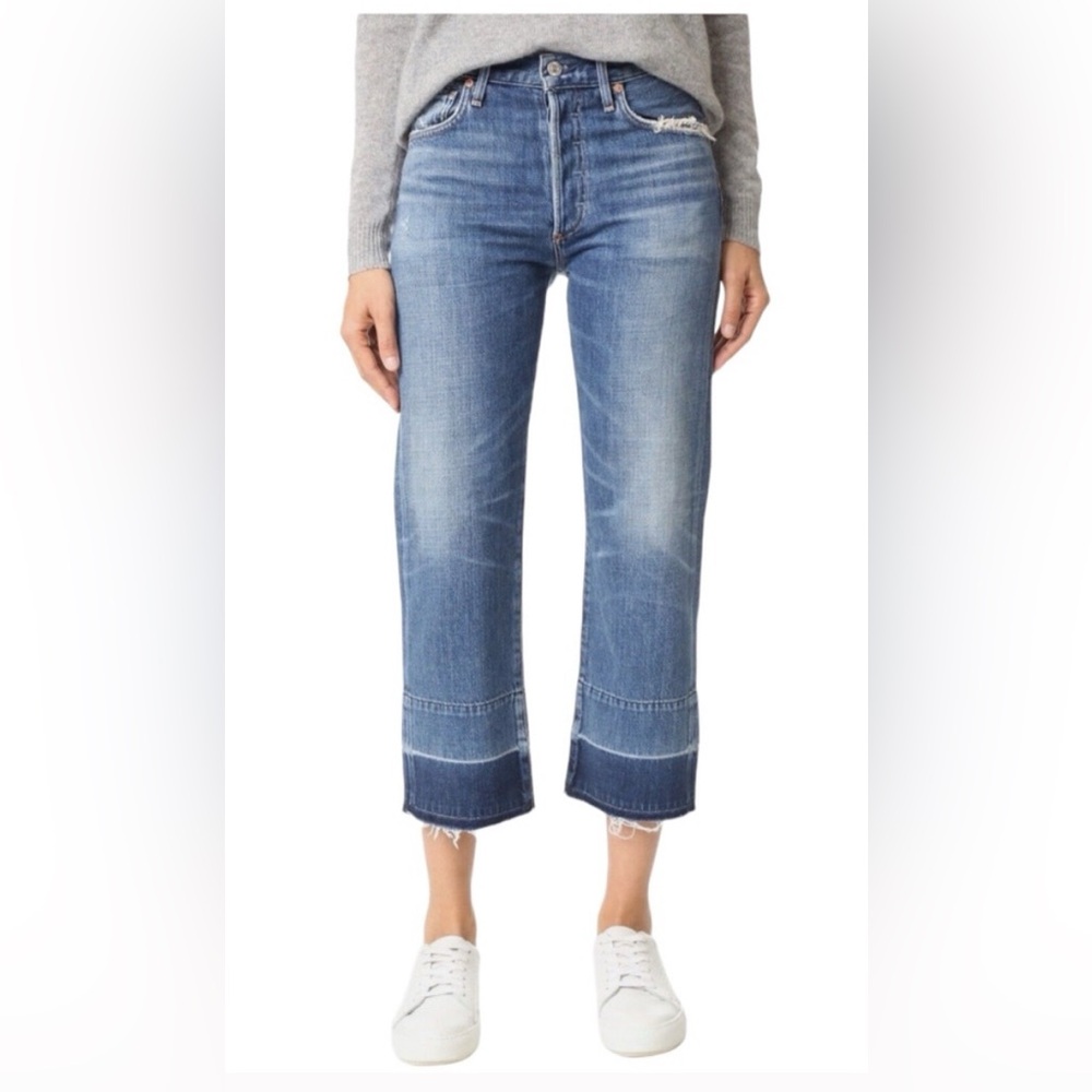 Citizens of Humanity Blue Denim Jeans Cora Crop Relaxed Undone Hem